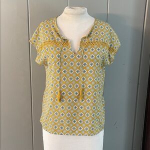 Banana Republic Top Paisley Yellow Green Boho Artsy Fairy Cottage Chic Festival
